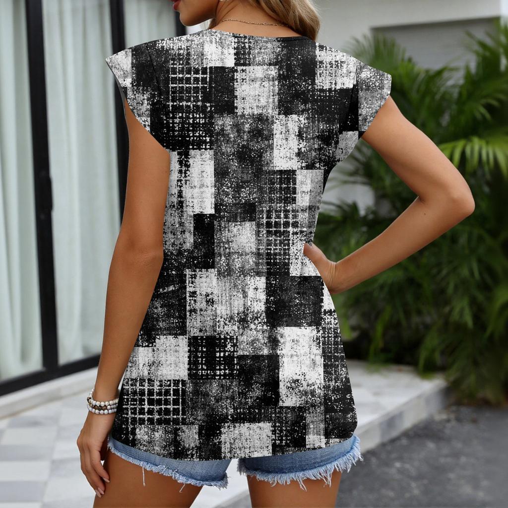 Womens Tops Fashionable V-neck Ruffled Sleeve Short-sleeved T-shirt Business Blouses