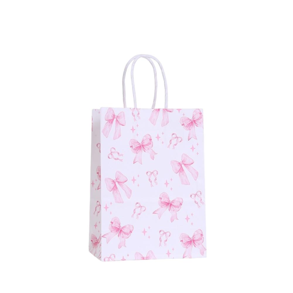 12Pcs Paper Gift Packing Bag Pink Bow Candy Cookie Bags Durable Present Wrap Bag  Celebration