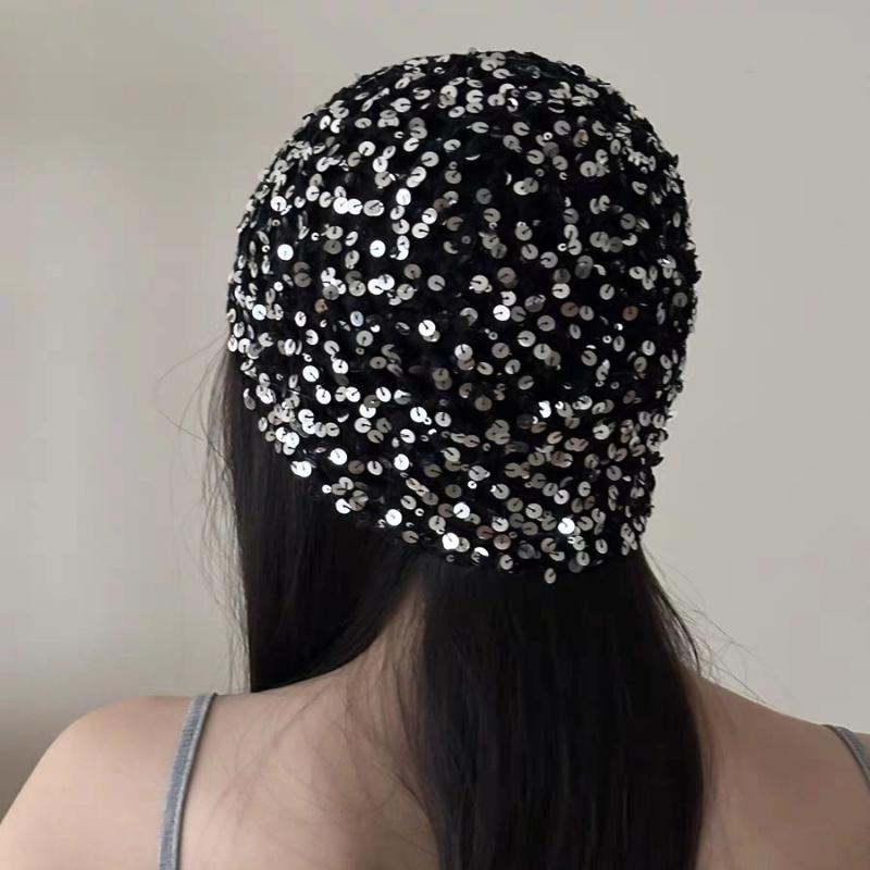 

1pc Creative Shiny Fisherman s Hat For Women Summer Fashionable Knitted Hollow-Headed Cap With Slimming Effect чёрный
