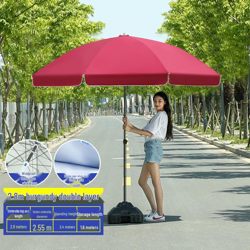 Großer Outdoor-Gewerbeschirm mit Doppelrippen - Sonnenschirm für Sonne, Werbung und Standnutzung