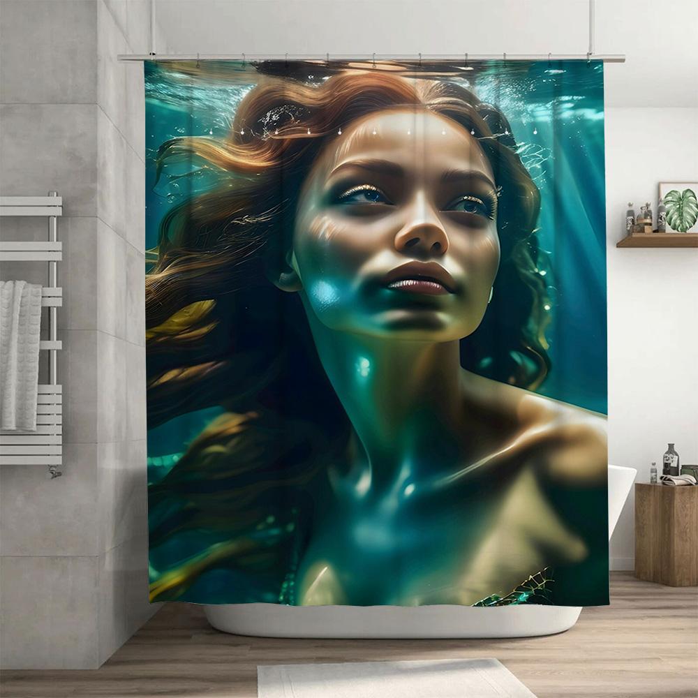 Blue Green Subaquatic Lady Art Shower Curtain for Bathroom Decor Modern Design Waterproof Fabric