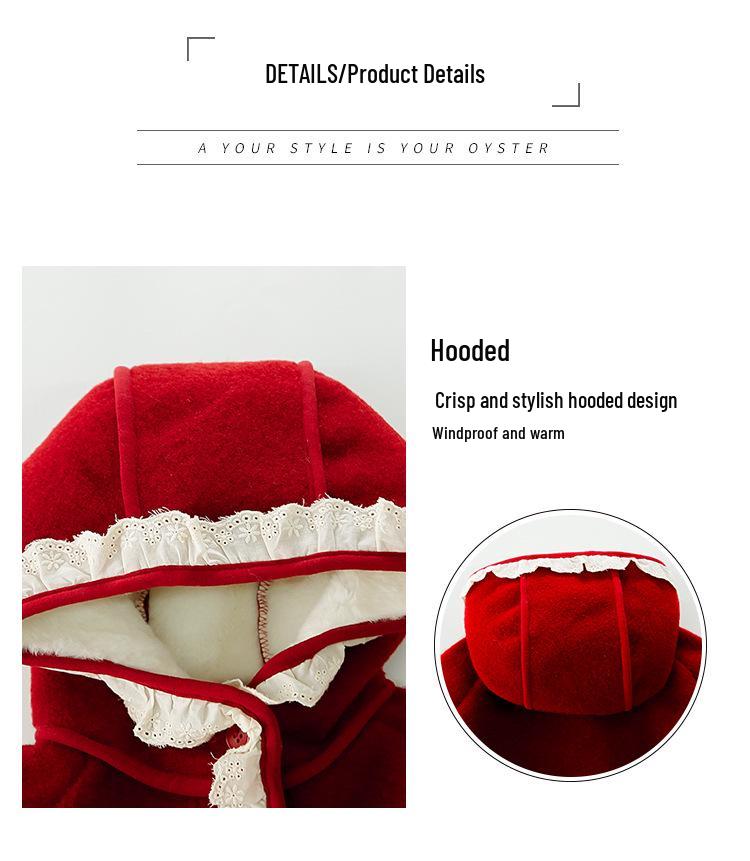 2025 Girls' Fleece Hooded Winter Woolen Coat - Fashionable & Stylish