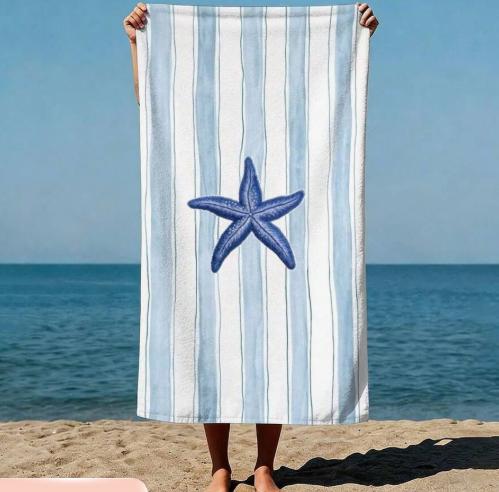 Ocean Waves Striped Collage Watercolor Hand-Painted Style Beach Towel Quick Dry Sand Proof Towel Lightweight Summer Bath Towel