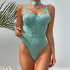 Sexy durchsichtiger Camisole-Body mit Mesh-Einsätzen, Bügel und Choker