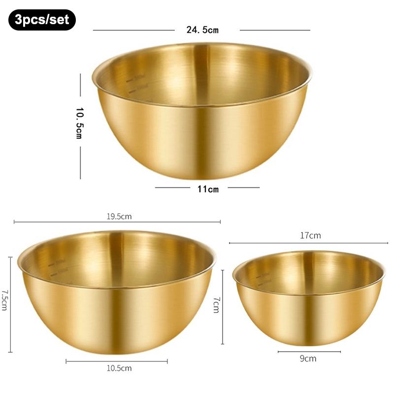 3Pcs Stainless Steel Salad Bowls Set Oven Safe Durable Kitchen Mixing Bowls With Measurement Marks For Baking And Mixing
