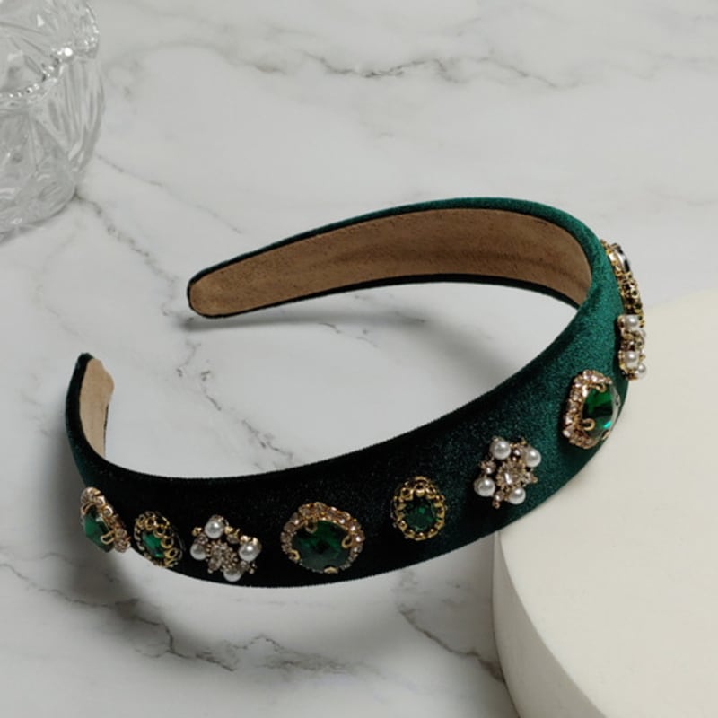 

ЛАЛА Бархатная Жемчужная Драгоценная Повязка на Голову - Зеленая ONE