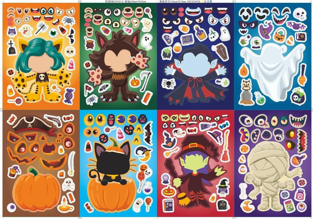 Adorable Halloween Vampire Pumpkin Witch Themed Diy Face Stickers For Kids Fun