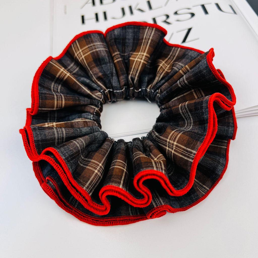 Korean Retro Plaid Hair Tie - High-End Niche Style for Low Ponytails