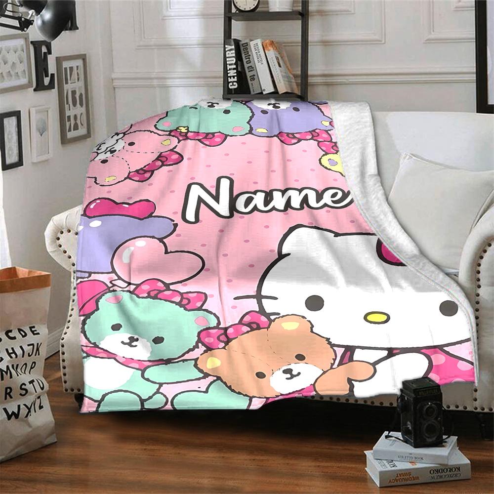 Customizable HelloKitty10 Throw Blanket – Personalized Name, All-Season Cozy Snug Blanket, Machine Washable, Personalized Blanket