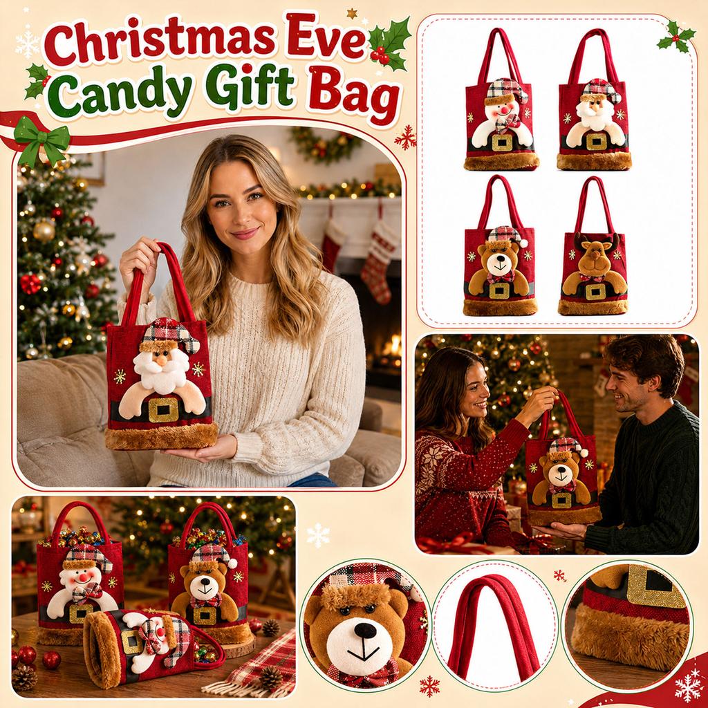 Christmas Eve Candy Gift Bags - Festive Holiday Bags for Gifts, Snacks, Party Favors for Kids and Adults