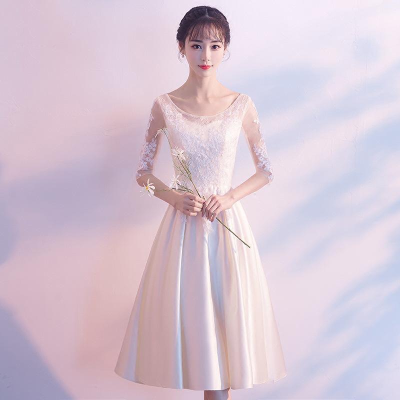 Bridesmaid Dress New Spring Grey Satin Sisters Bridesmaid Dress Medium and Long Girlfriend Dress Sister Dress