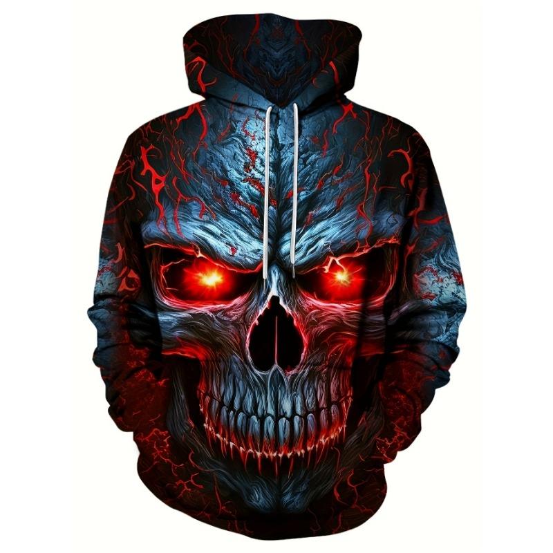 Skull Pattern Print Hoodie, Cool Hoodies For Men