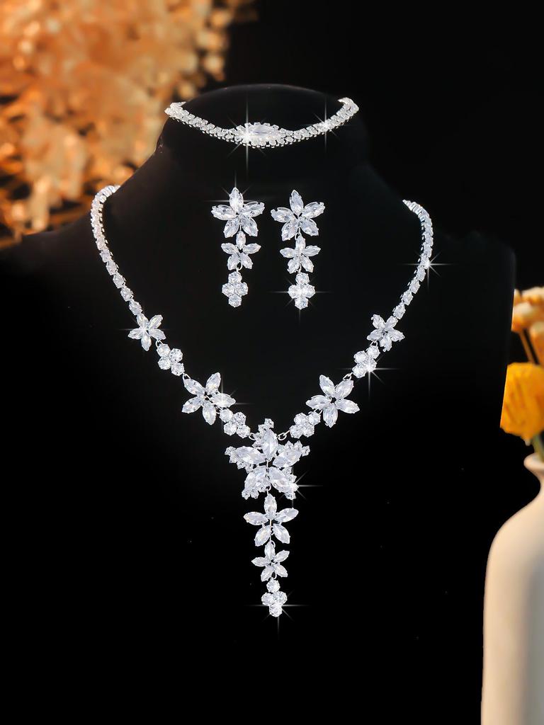 Elegant Rhinestone Zirconia Necklace & Jewelry Set for Bridal & Evening Wear