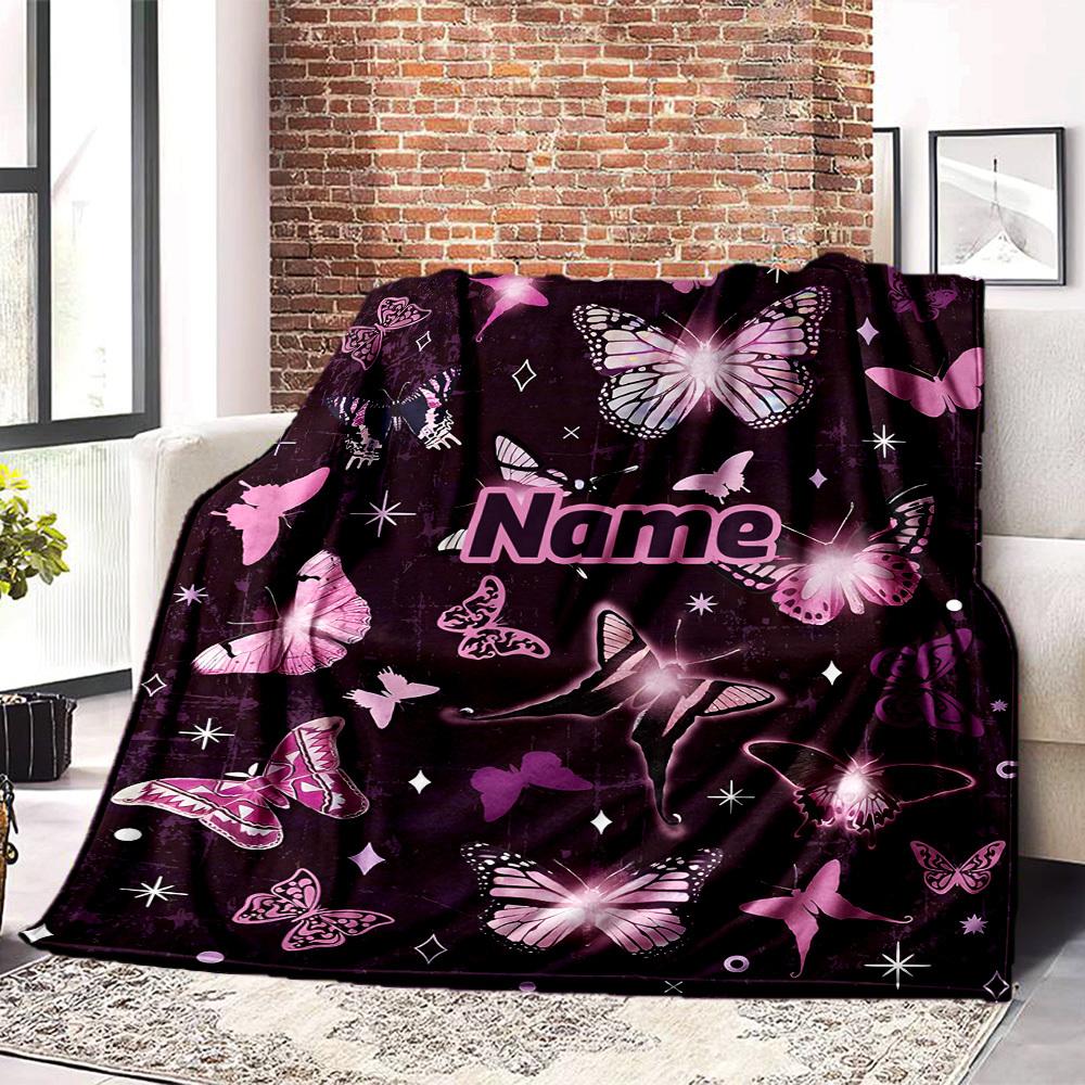 Butterfly Theme Home Customize Your Name Blankets Comfortable Soft Lightweight Allseason Multipurpose Blanket For Picnics Sofas Offices Beds Living