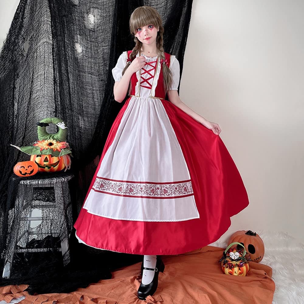 Longpen Lolita Dress, Little Red Riding Hood with Cape, Women's, Adult, Red, Alice, Halloween, Maid Outfit, Gothic, Cosplay, Romantic, Christmas, Part