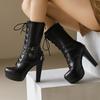 Women Punk Style Lace-Up Ankle Boots Belt Buckle Platform High Heels Short Boot Female White Autumn Winter Round Toe Shoes
