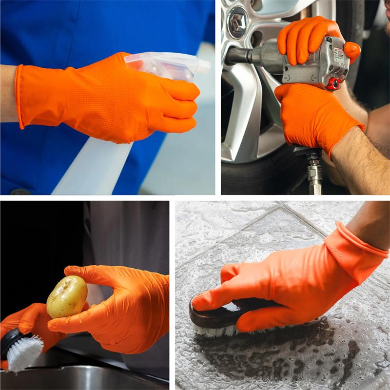 8mil Thick Orange Nitrile Gloves Disposable Gloves for Household Cleaning Kitchen Gardening Beauty Nail Salon Tattoo Work Gloves