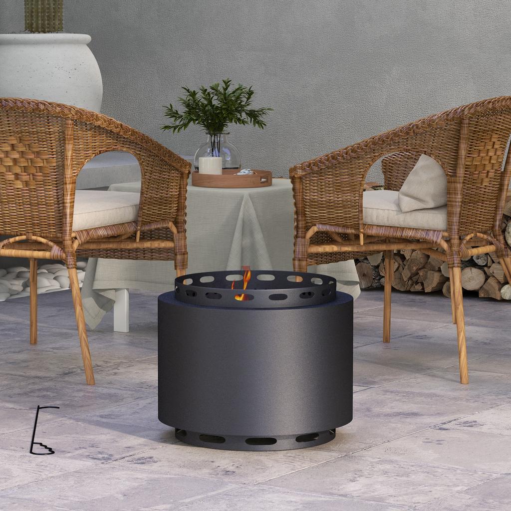Smokeless Fire Pit, 48.5cm Portable Wood Burning Firepit with Poker for Garden Camping Bonfire Party, Metal, Black