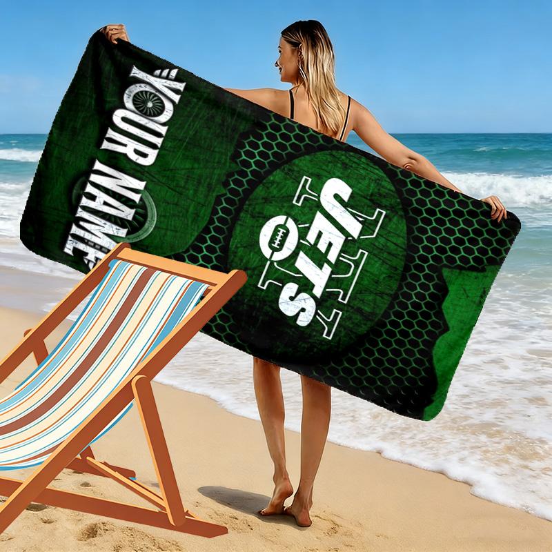 Name Custom New york jets Logo Print Beach Towel, Large Soft Quick Dry Towel for Beach Camping Swimming