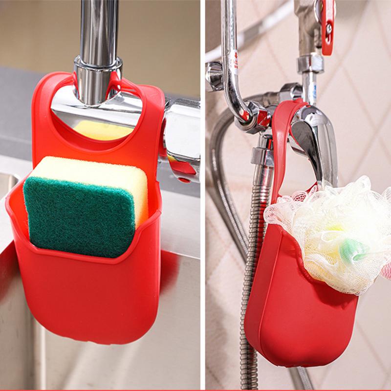Kitchen Sink Sponge Holder No punching Hang Basket Silicone Material Bathroom Soap Shelf Portable Kitchen Cleaning Brush Holder