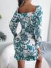 Women's New High Waisted Sexy Dress In Autumn  Long Sleeved Short Skirts  Printing Temperament Bag Hip Dress