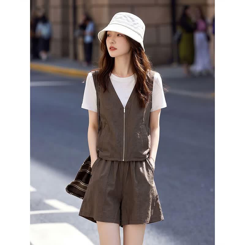 Women's Summer Faux Two-Piece T-shirt & Shorts Set