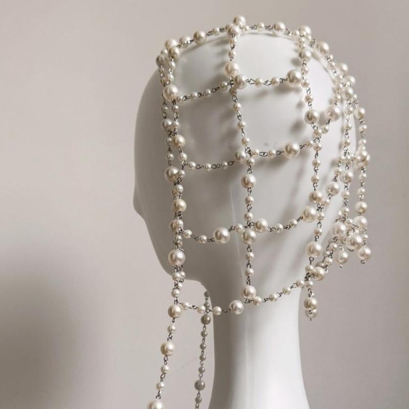 Elegante Perlenhaube für Damen Stilvolle Kopfbedeckung mit Imitationsperlen für Hochzeiten, Partys und den Alltag