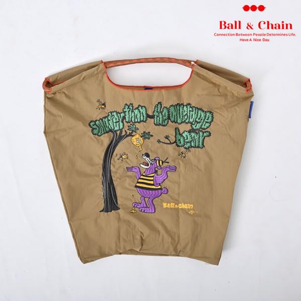 Ball Chain Authentic BEAR RyuAmbe Collaboration M Size Shopping Bag Eco Bag Embroidery 314007 [Ball & Chain] & A.HONEY (BEIGE, M)
