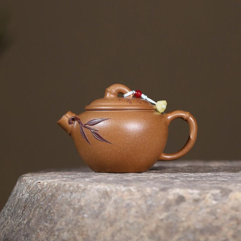Yixing Handmade Purple Clay Teapot Tradition Beauty Kettle Hand-carved Bamboo Leaf Tea Pot Chinese Raw Ore Zisha Tea Set 130ml