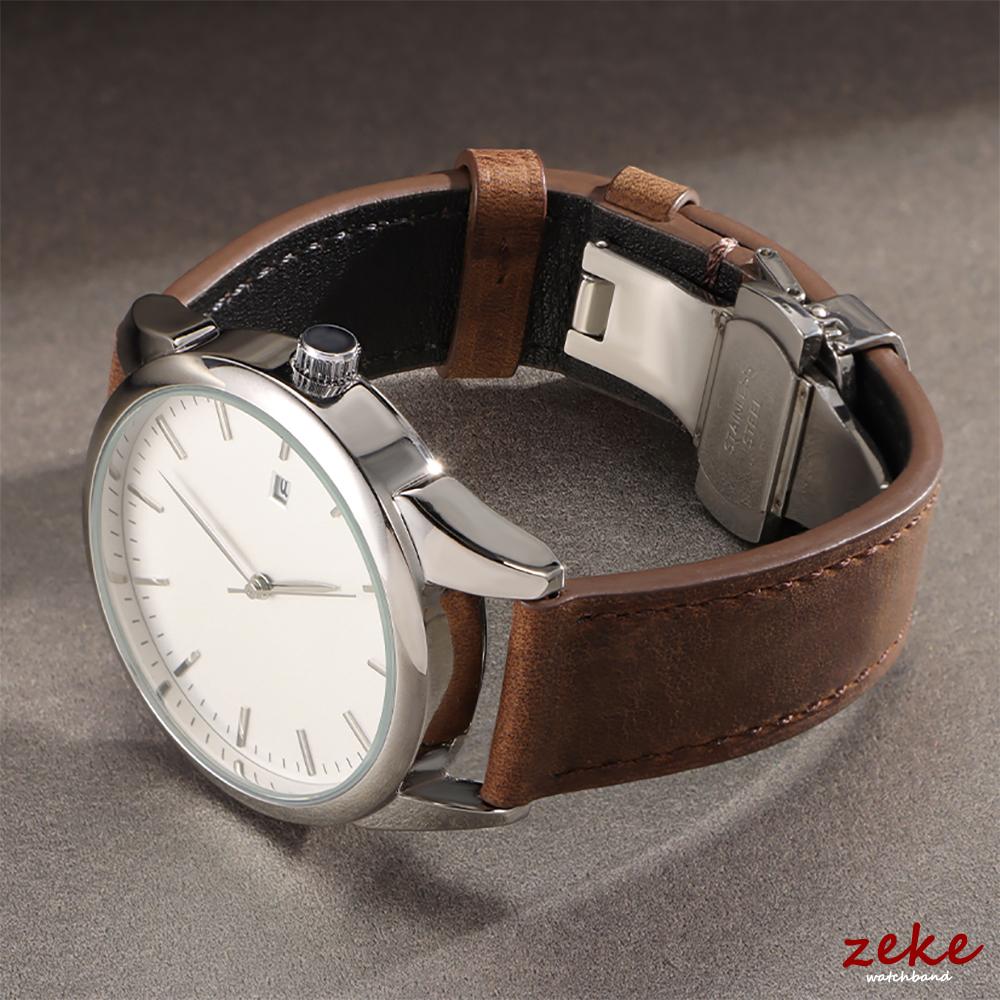 Vintage Leder Uhrenarmband Faltschließe Naht Rindsleder Armband für Omega 18/19/20/21/22/24mm Braun Handgelenkarmband für Seiko