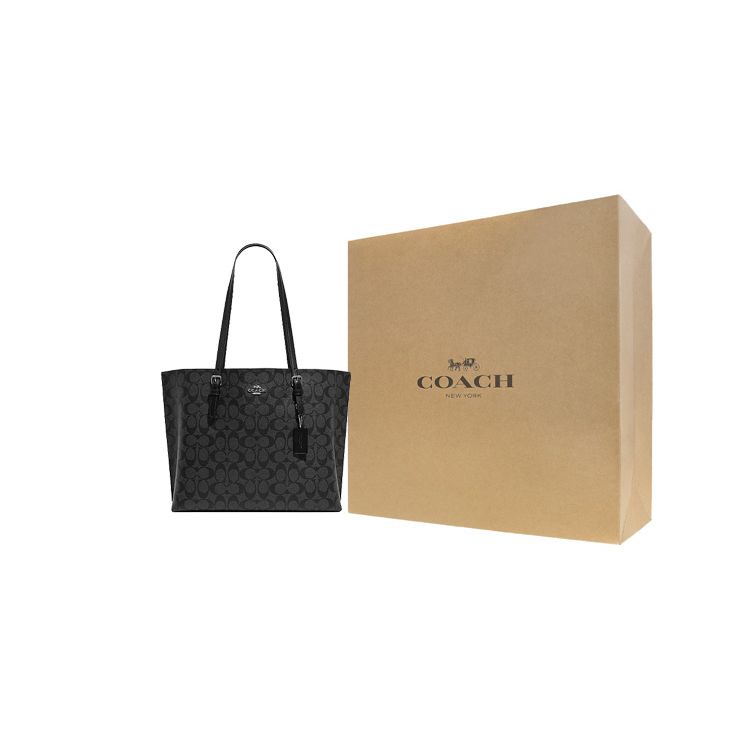 Coach Mollie Classic Logo Monogram Print Zipper Closure Tote Bag Women tote Black 1665-SVTSQ
