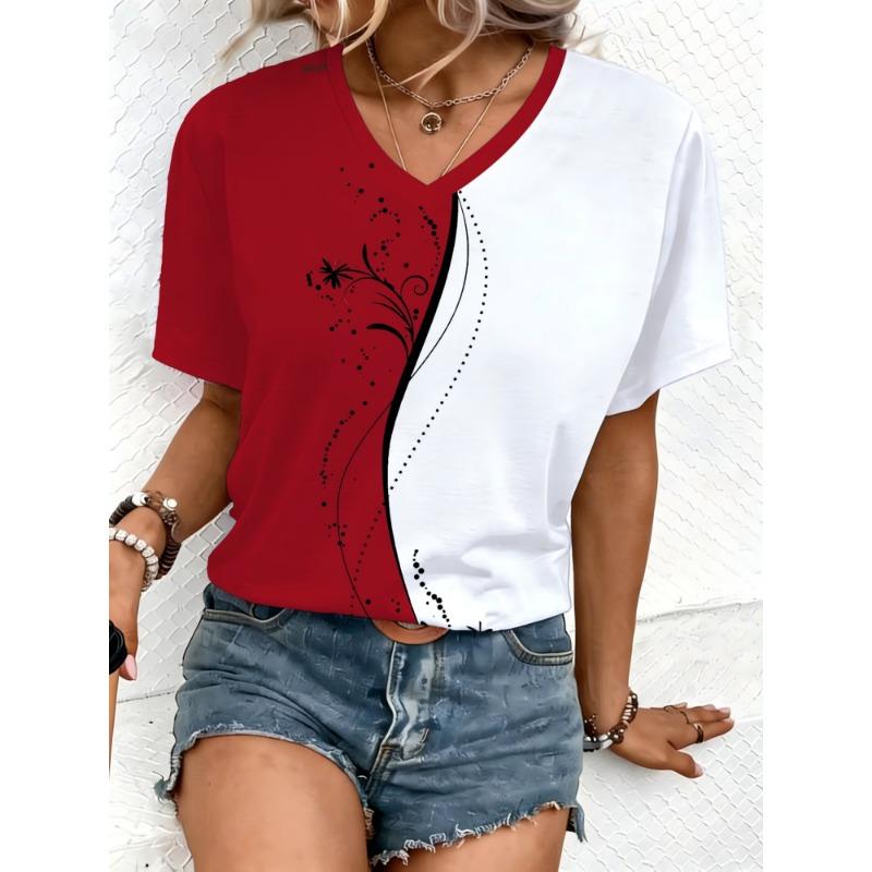 Women's T Shirt Print Floral Graphic Stylish Classic Casual Short Sleeve V Neck Regular Tops Casual Daily Blue White Pink Summer Spring