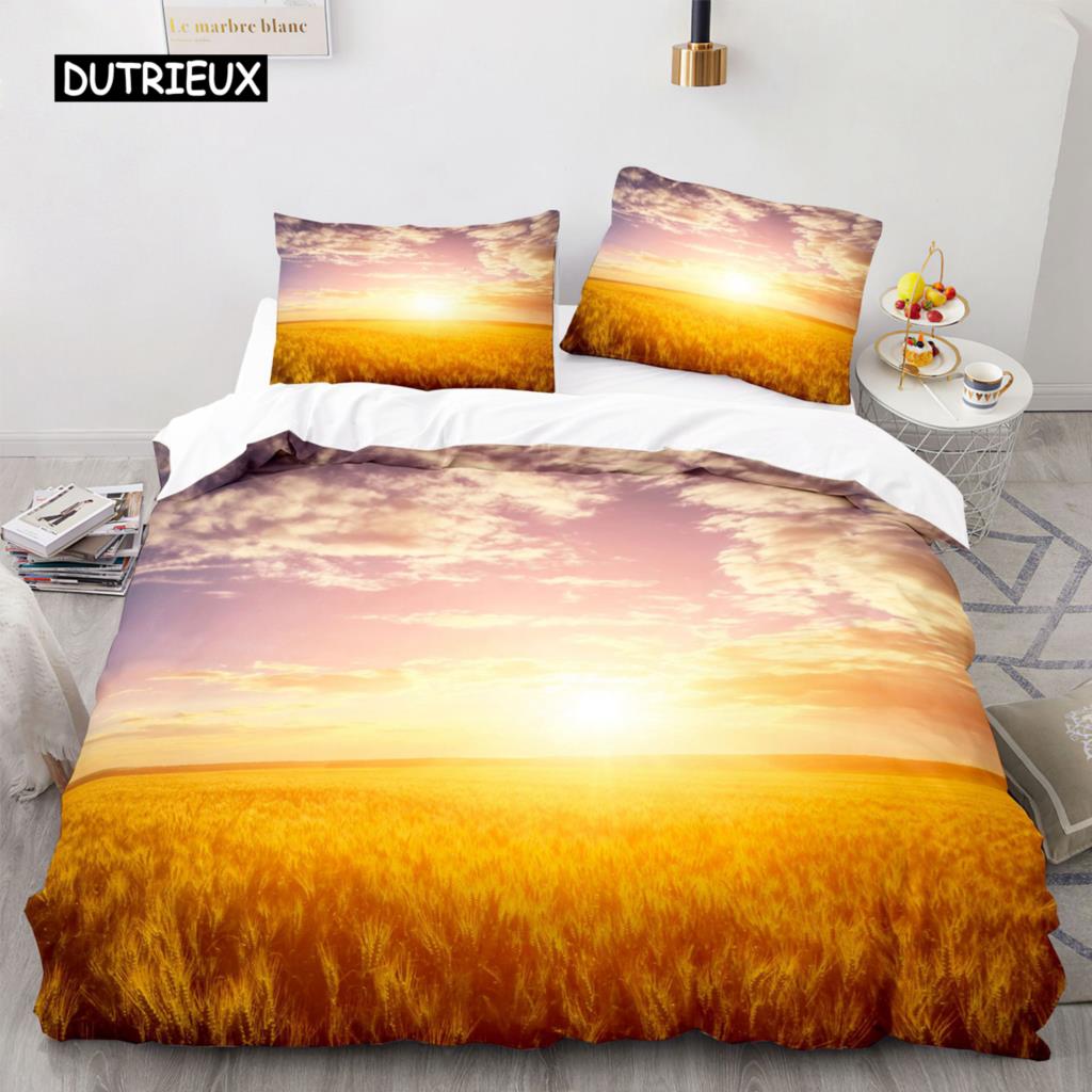 Golden Wheat Field Duvet Cover Set Microfiber Wheat Harvest Themed Quilt Cover for Adult Twin King Size Nordic Style Bedding Set
