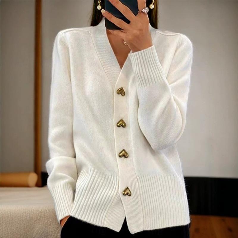 Women S V Neck Long Sleeve Loose Solid Knit Cardigan Sweater With Buttons S