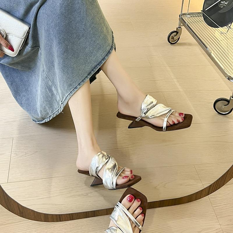 Vintage Tripple Half-Drag Sandals Women's High Heel Shaped Heel Outfit Vacation Beach