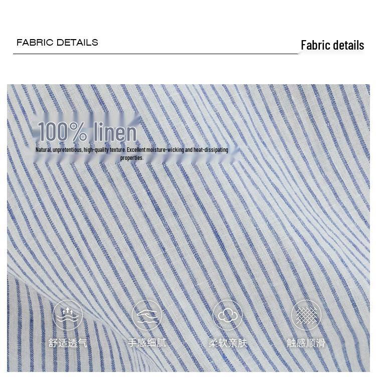 Shi Jian 100% Linen Striped Shirt with Embroidered Horse Design, Loose Fit, Spring Style.