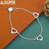 925 Sterling Silver Openwork Heart Side Chain Exquisite Bracelet Gift Jewelry
