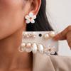 European and American Diamond Imitation Pearl Round Flower Silver Needle Earrings Light Luxury Design Earrings 