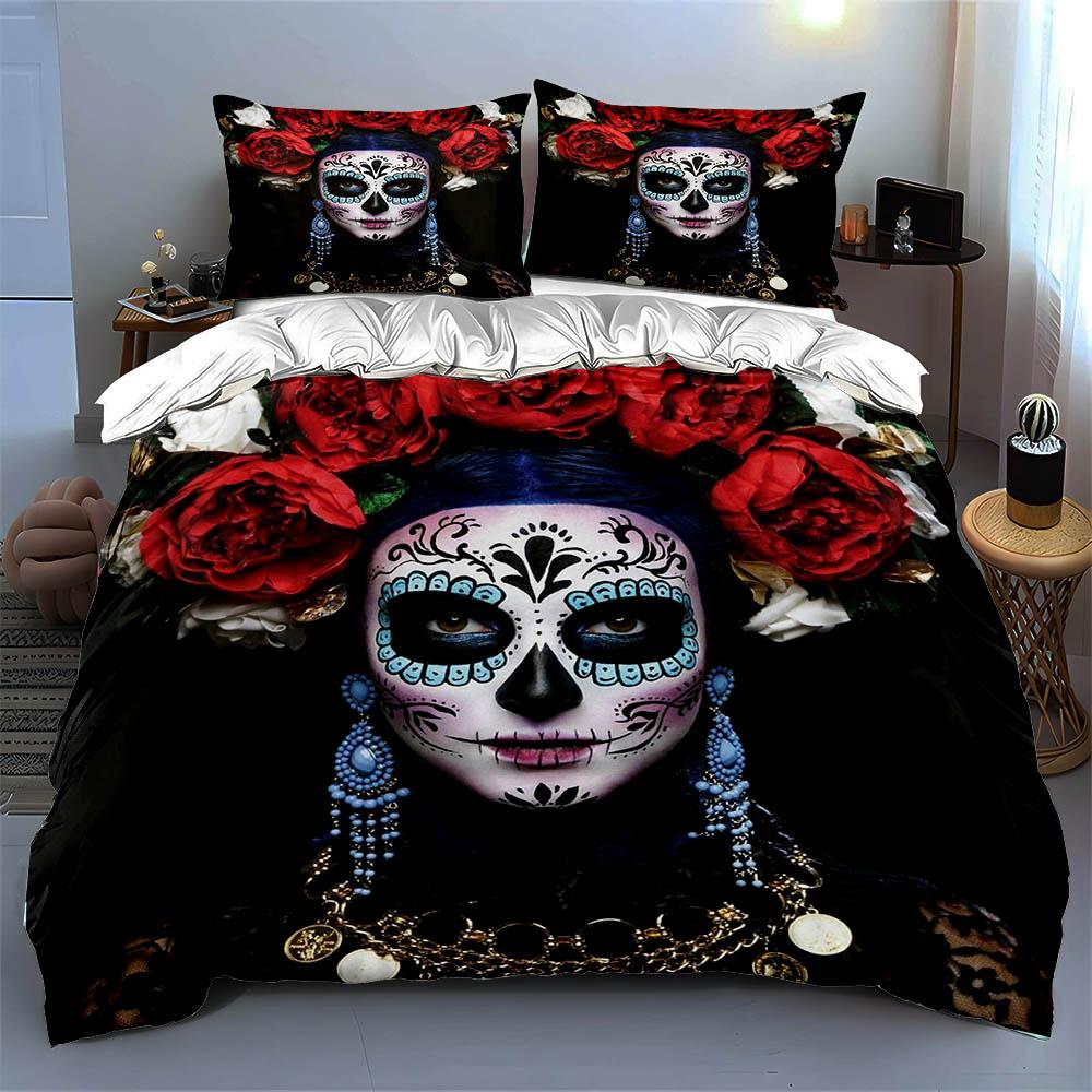 Vivid Floral Skull. Bedding Duvet Cover Sets Duvet Covers Pillowcases Gifts (1 * Duvet Cover 2 * Pillowcases, Without Duvet Insert)