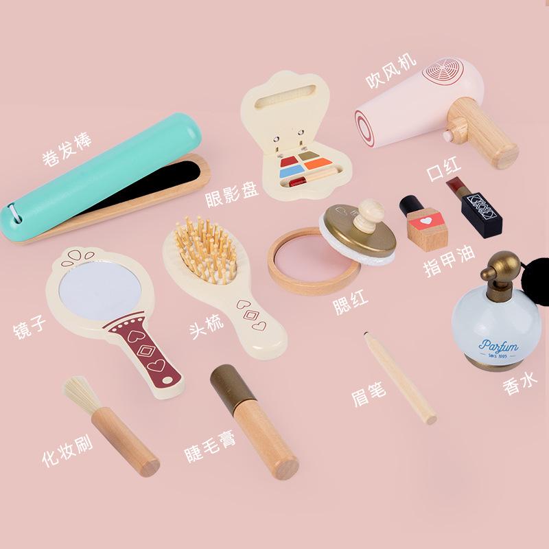 Girls' Wooden Makeup Bag Set for Pretend Play - Children's Cosmetics & Toys Gift
