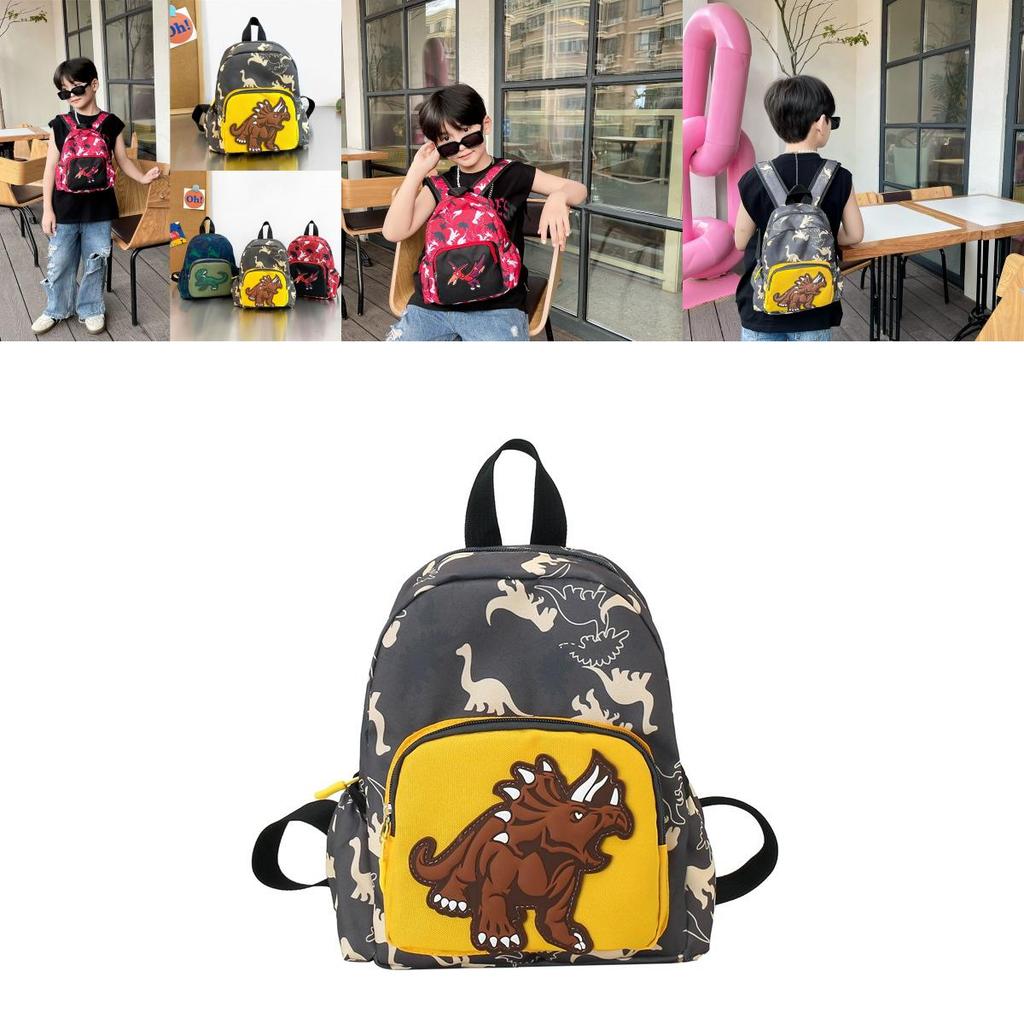 Stylish Breathable Nylon School Backpack With Cartoon Dinosaur Design For Kids