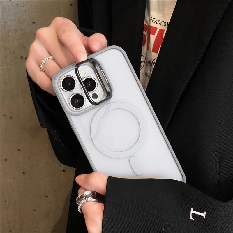 For iPhone 15 Pro Max Luxury Magsafe Magnetic Matte Phone Case For iPhone 11 12 13 14 16 Plus Lens Holder Stand Protective Cover