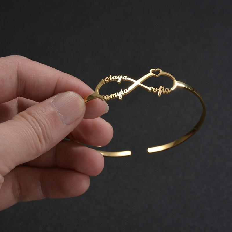 Atoztide Custom Multiple Name Infinity Bracelet for Women Men Open Bangle Stainless Steel Jewelry Personalized Birthday Gift