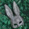 Halloween Costume Accessory Disco Mirror Rhinestone Rabbit Mask, Sparkly Glitter Bunny Face Mask Adjustable Elastic for Party, Shiny Reflective