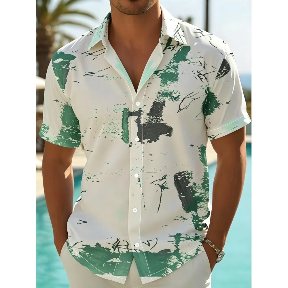 Men's Nightclub Style Colorful Splash Ink Casual Flower Shirt Trendy Laser Shattered Holiday Party Short Sleeve Shirt