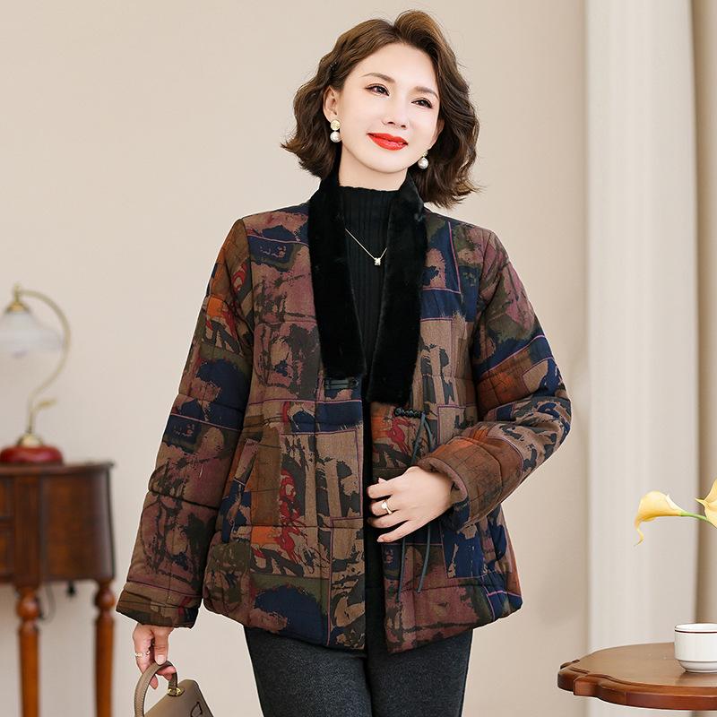 National style buckle new Chinese cotton jacket women's 2025 new winter jacket thickened warm retro padded jacket