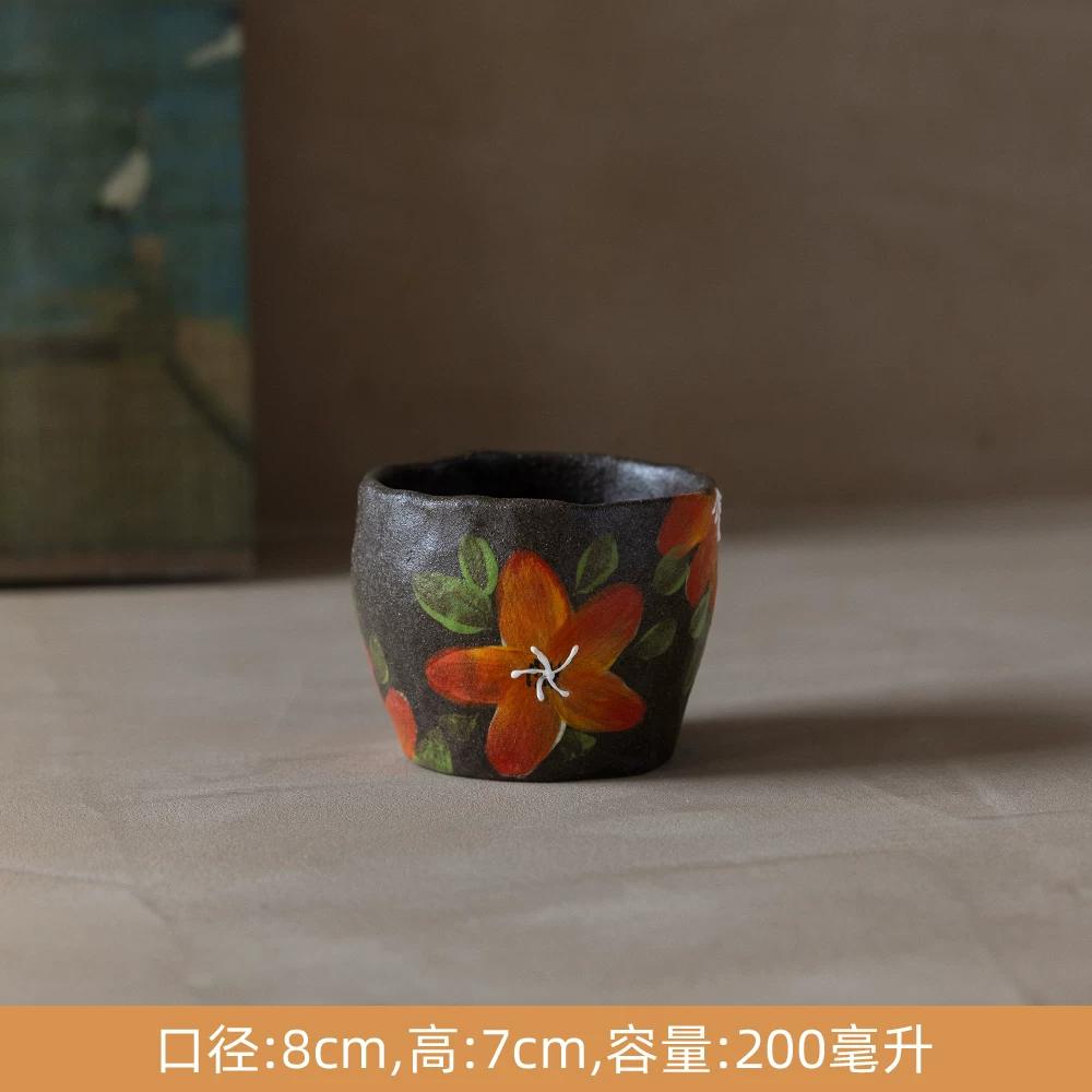 

Vintage Hand-Painted Ceramic Mug, Retro Floral Coffee Cup, Frosted Handmade Art Teacup for Home Office