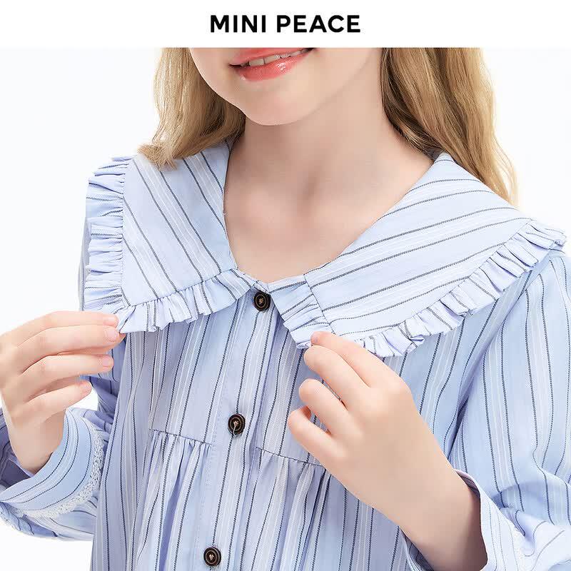 MINIPEACE Girls' Autumn College Style Lapel Shirt Dress
