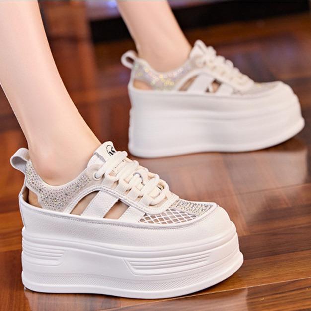 Thick-soled hollow white shoes women's 2025 new popular inner height increase women's shoes summer outer wear muffin casual sandals