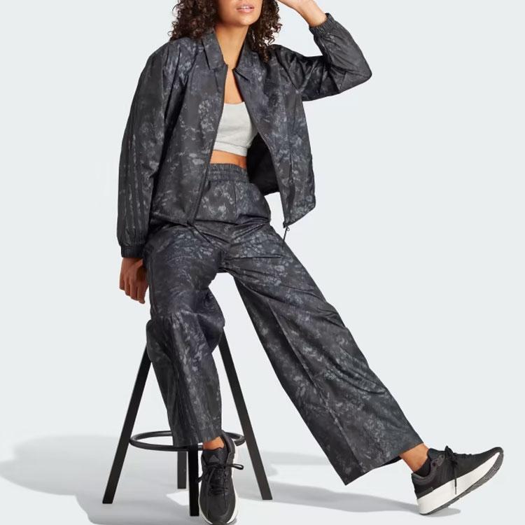 Adidas Future Icons 3-Stripes Woven Windbreaker Floral Print Zip Long Sleeve Windbreaker Women Outerwear Black IM2456